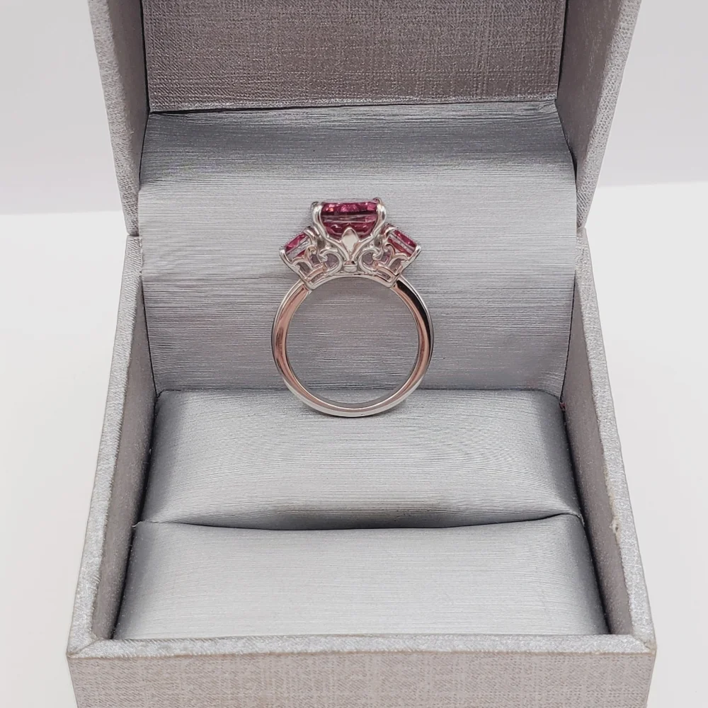 Pink Quartz Three Stone Cushion Cut Ring | 925 Sterling Silver